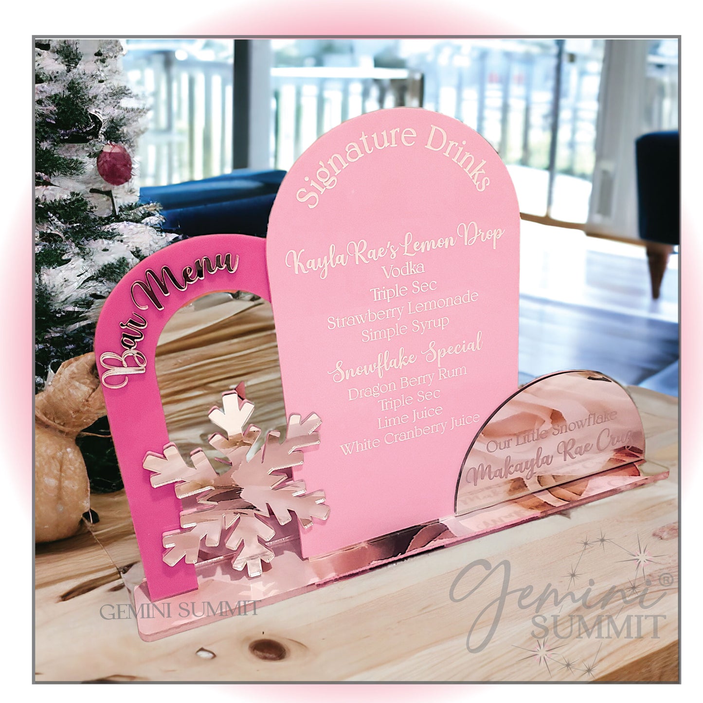 Winter Wonderland Snowflake Acrylic Bar Menu Sign