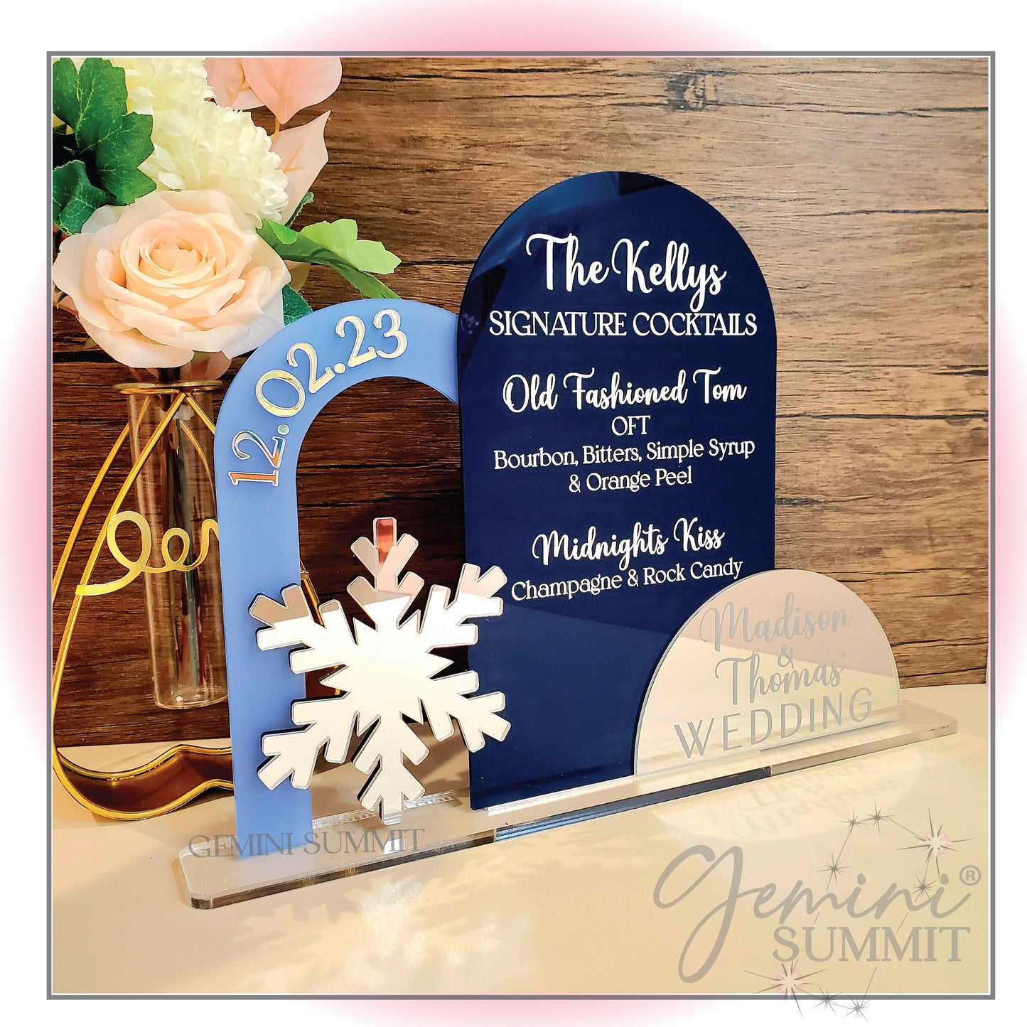 Winter Wonderland Snowflake Acrylic Bar Menu Sign