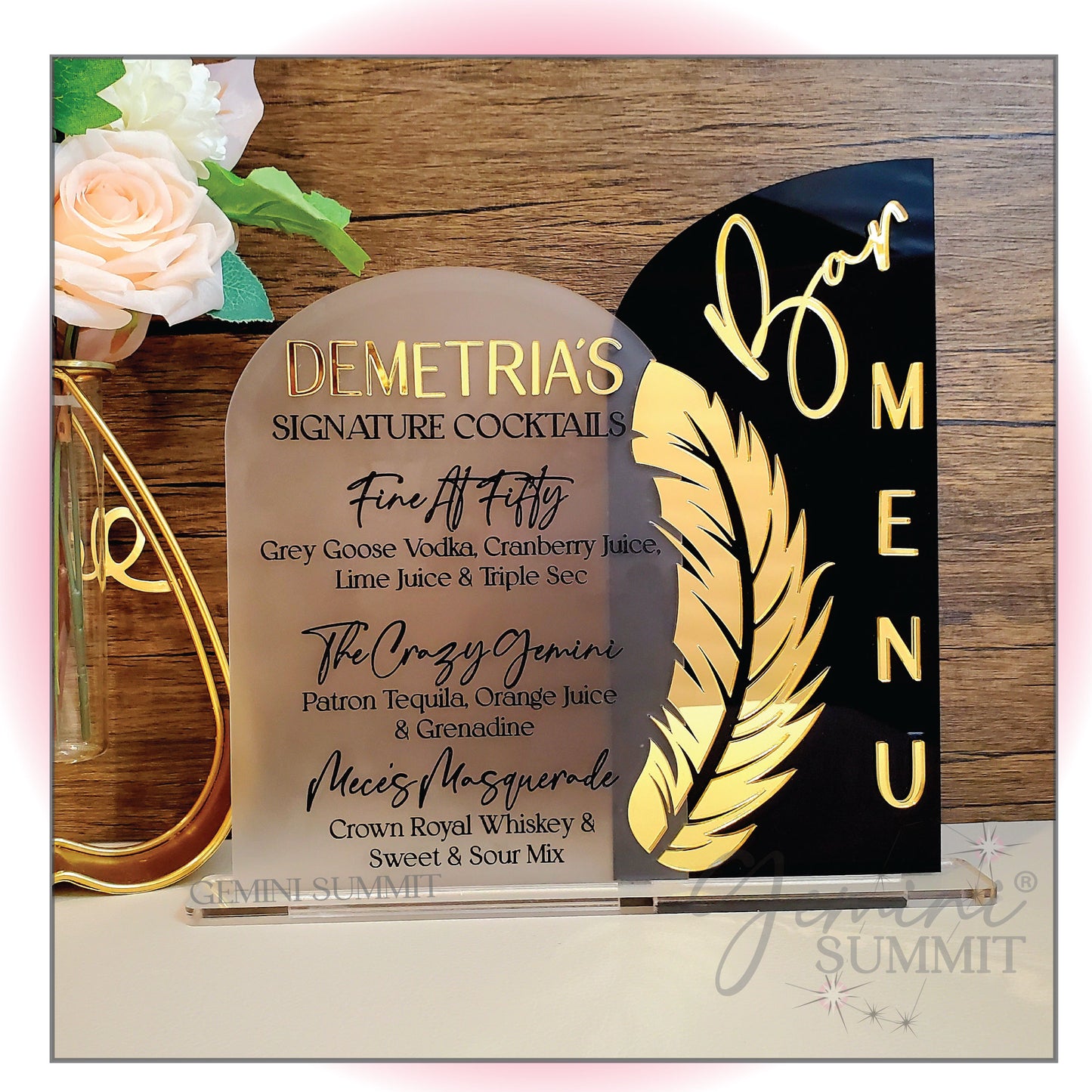 Roaring 20's Feather Acrylic Bar Menu Sign