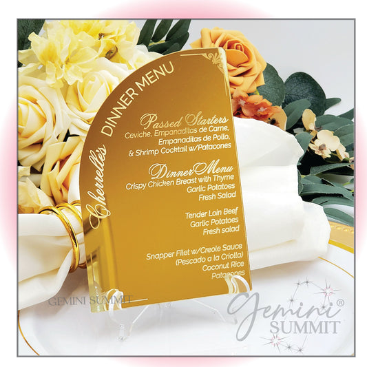 Half Arch Custom Mirror Acrylic Dinner Menu