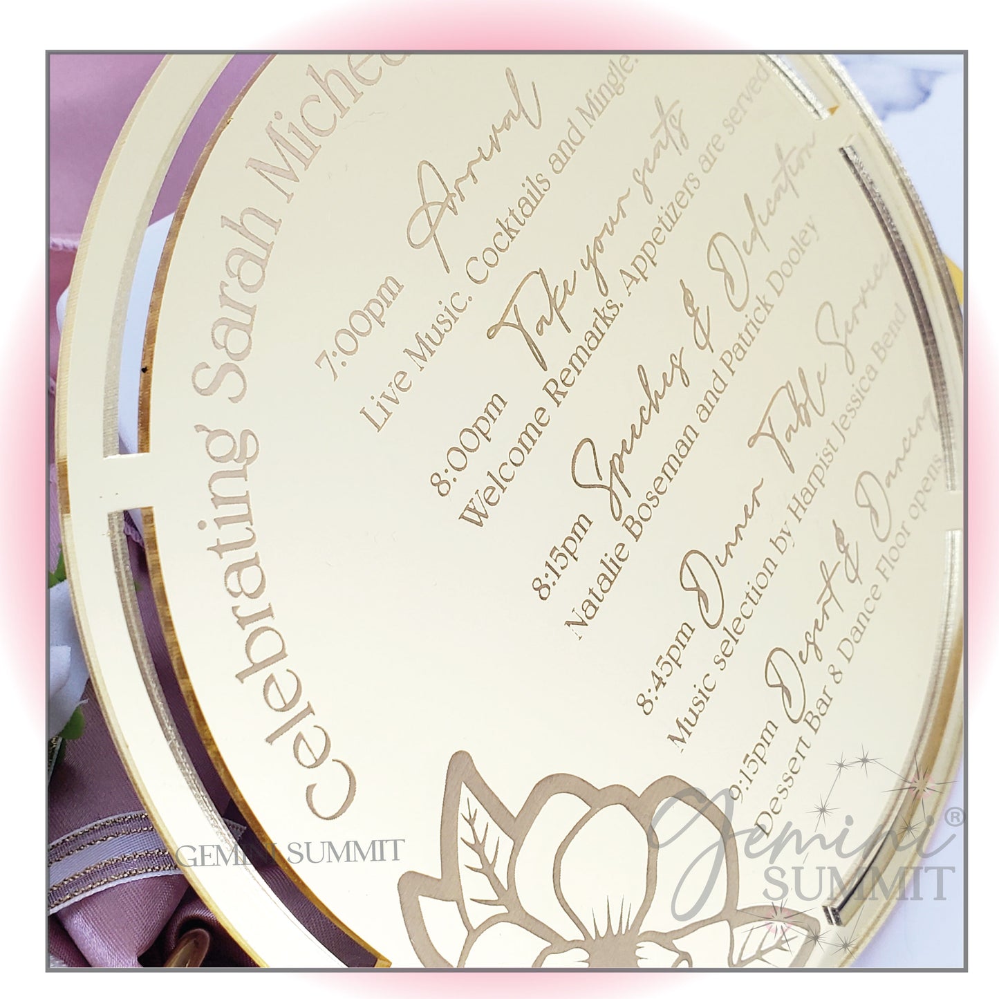 Magnolia Flower Custom Mirror Acrylic Menu