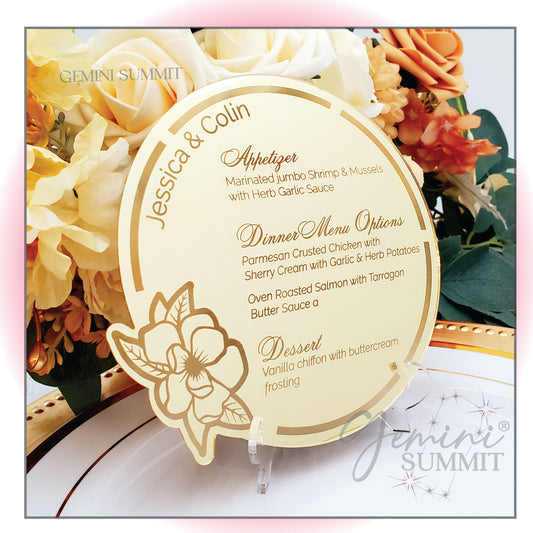 Magnolia Flower Custom Mirror Acrylic Menu