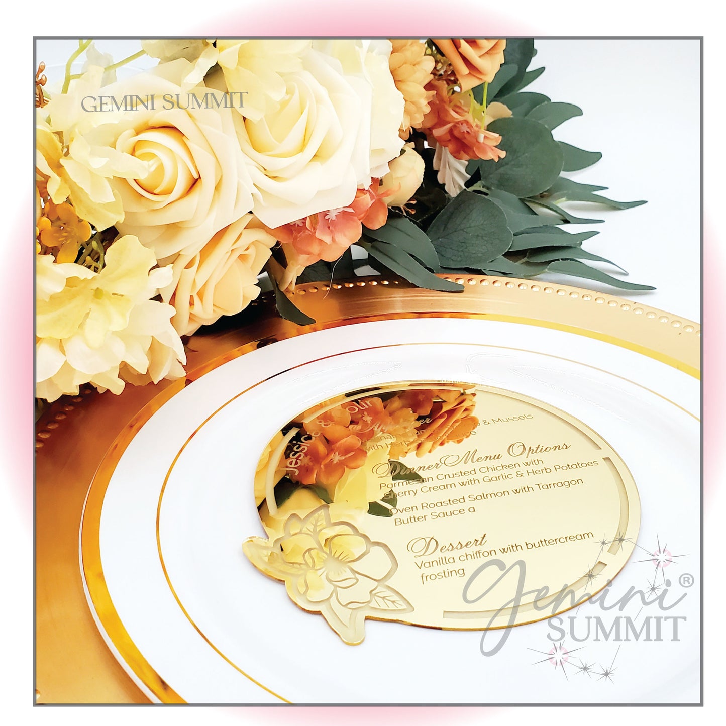 Magnolia Flower Custom Mirror Acrylic Menu