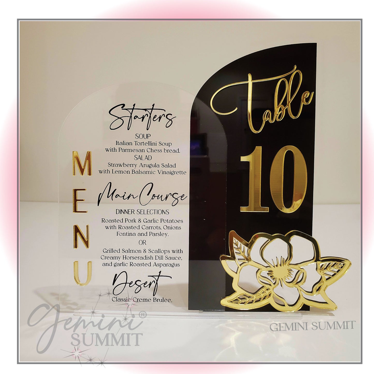 Magnolia Flower Custom Acrylic Table Number & Menu