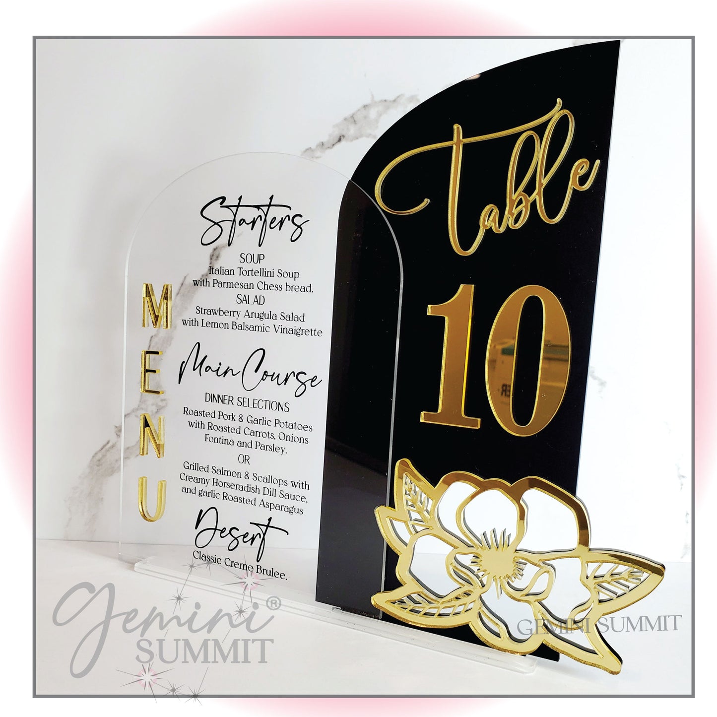 Magnolia Flower Custom Acrylic Table Number & Menu