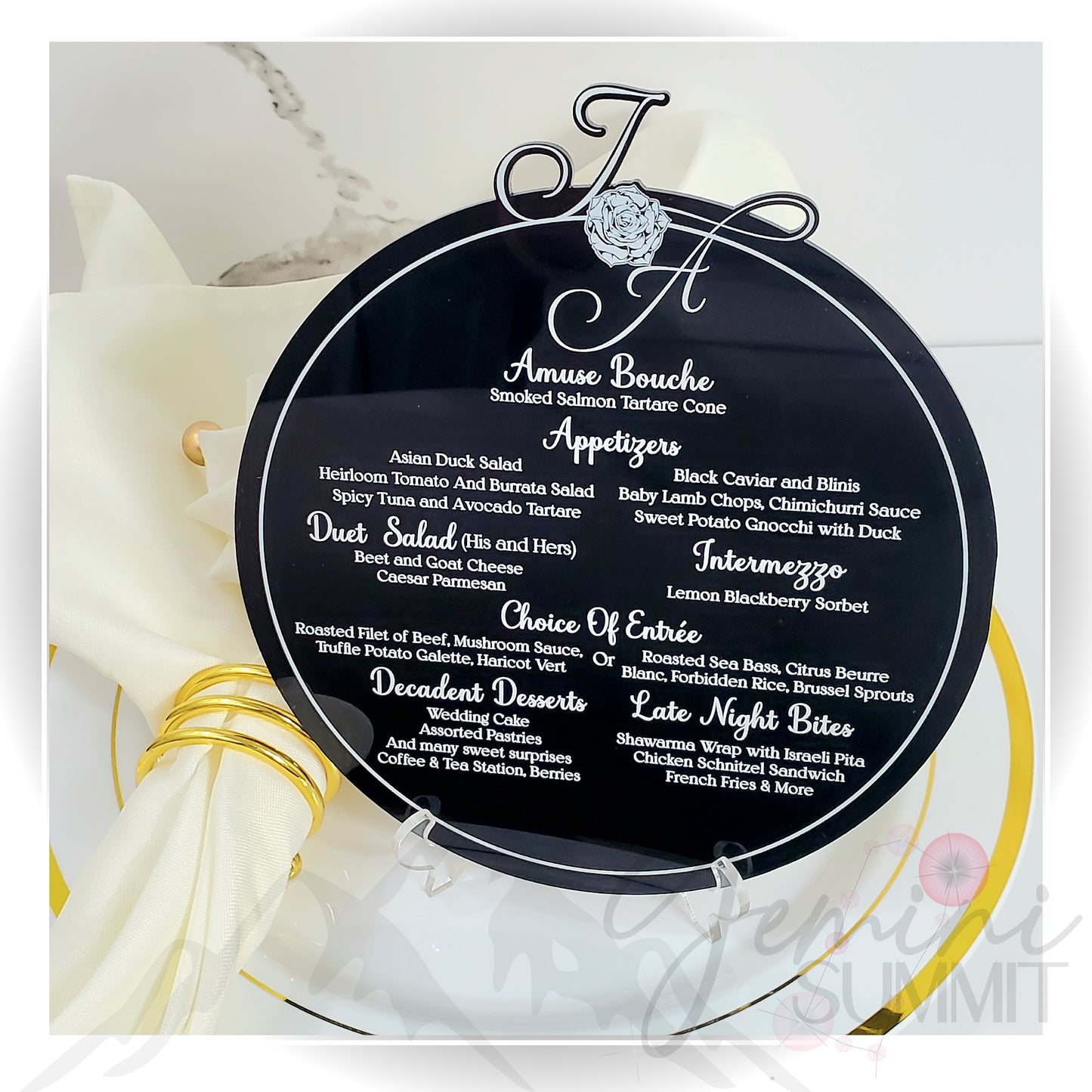 Custom Monogram Acrylic Menu