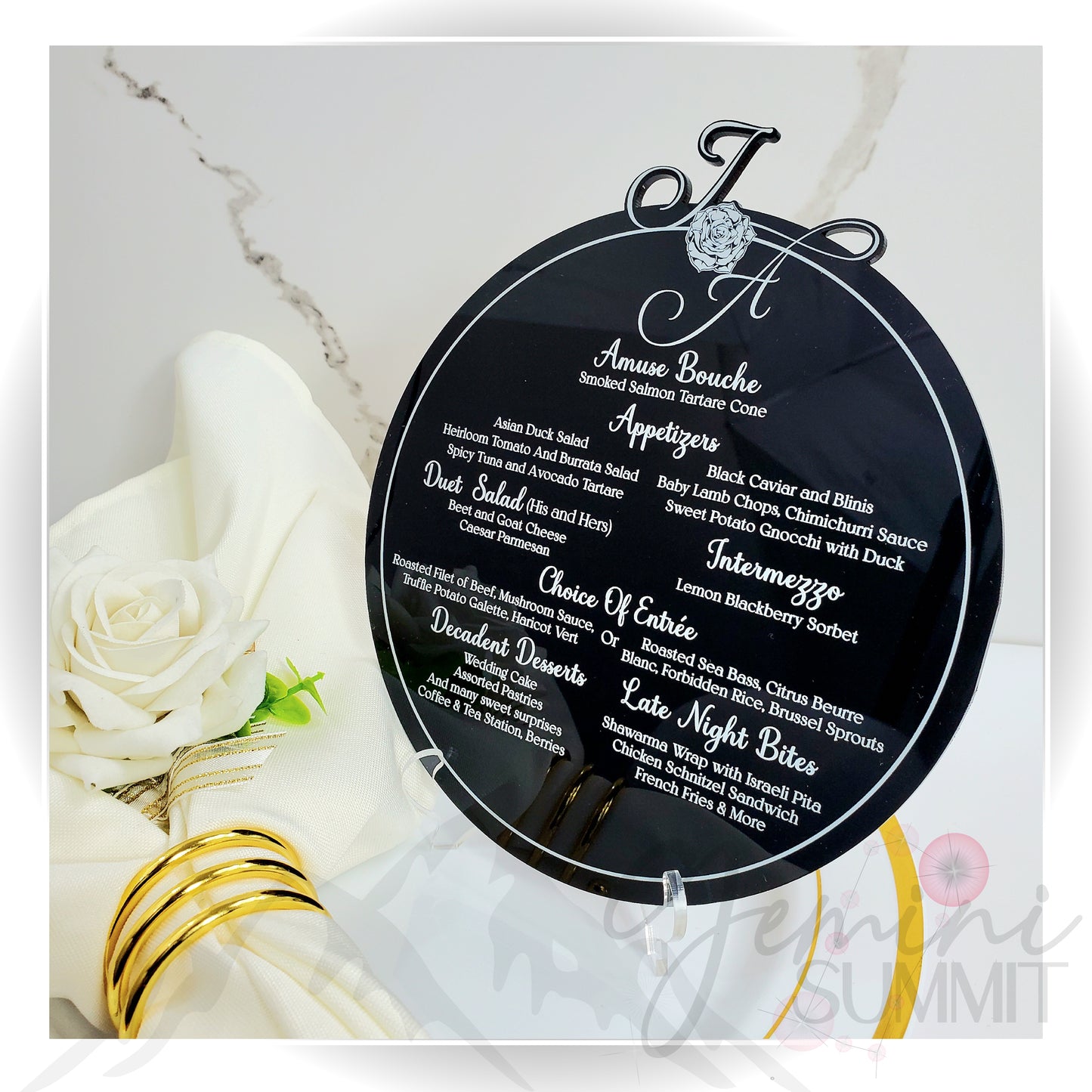 Custom Monogram Acrylic Menu