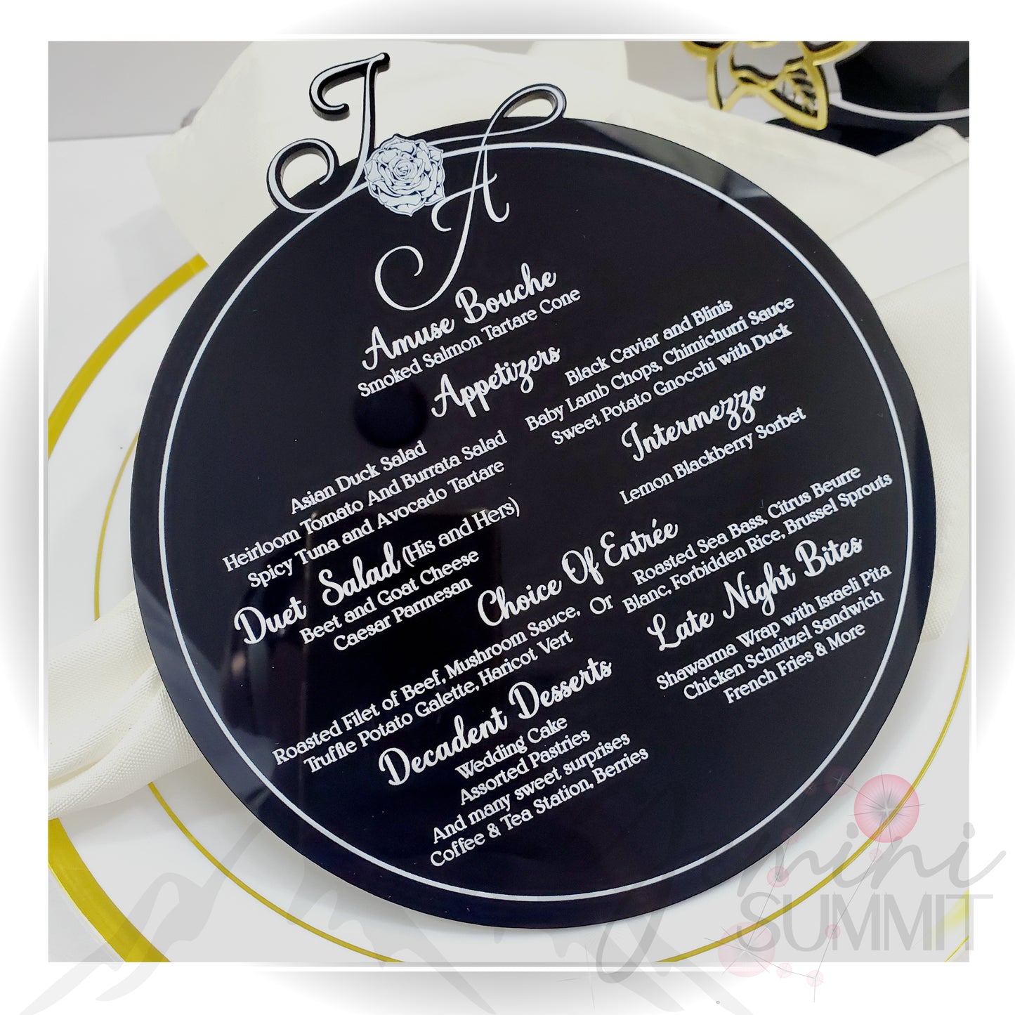 Custom Monogram Acrylic Menu