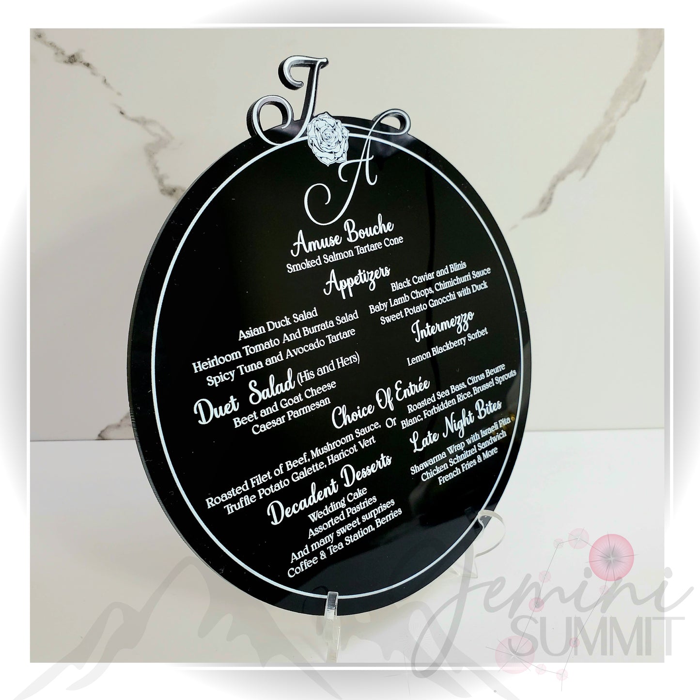 Custom Monogram Acrylic Menu