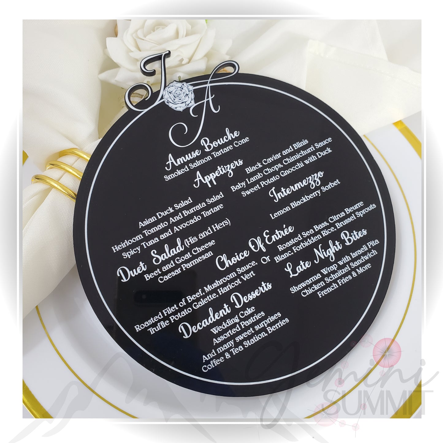 Custom Monogram Acrylic Menu